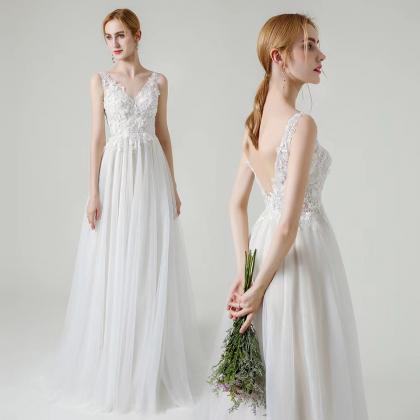 V-neck Bridal Dress,lace Wedding Dress,handmade