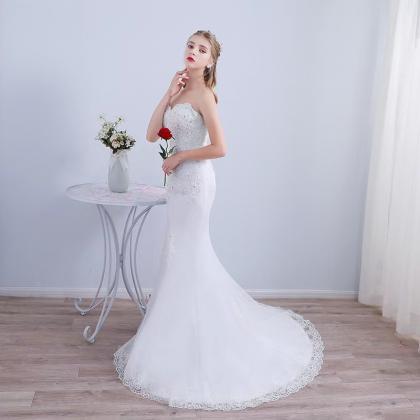 Strapless Bridal Dress,white Wedding Dress,lace..
