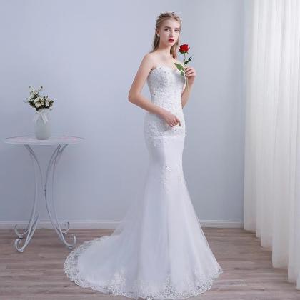 Strapless Bridal Dress,white Wedding Dress,lace..