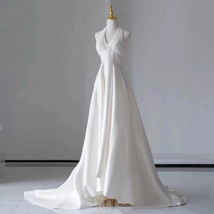 White Bridal Dress, Elegant Wedding Dress, Halter..