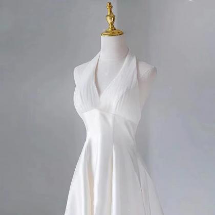 White Bridal Dress, Elegant Wedding Dress, Halter..