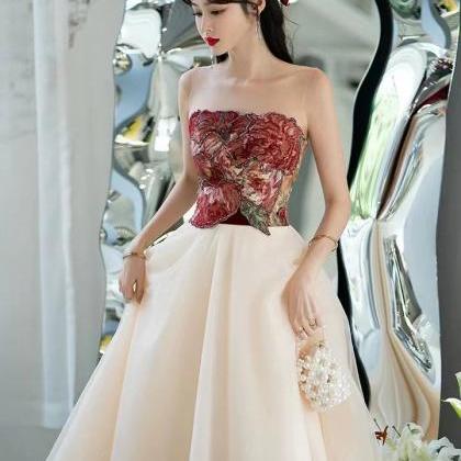 Strapless Wedding Dress, Champagne Light Bridal..