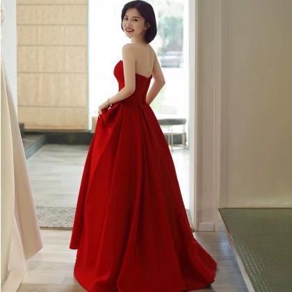 Red Wedding Dress , Strapless Prom Gown, Bridal..