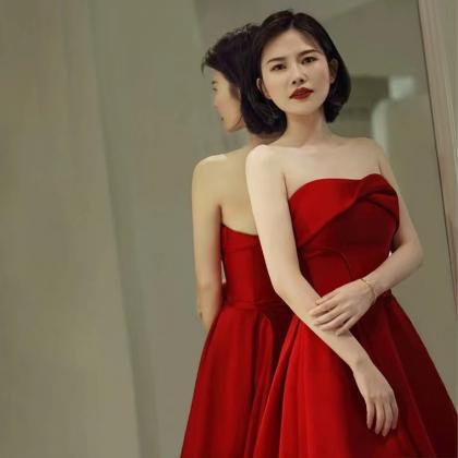 Red Wedding Dress , Strapless Prom Gown, Bridal..