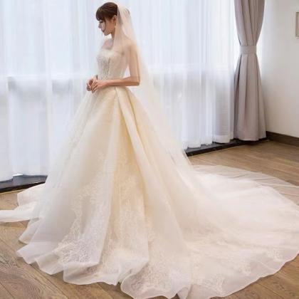 Strapless Wedding Dress , Lace Bridal Dress,..