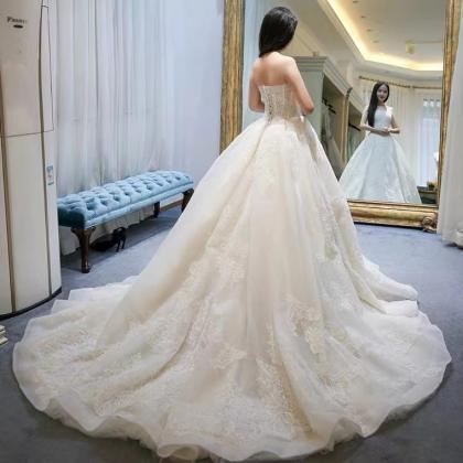 Strapless Wedding Dress , Lace Bridal Dress,..