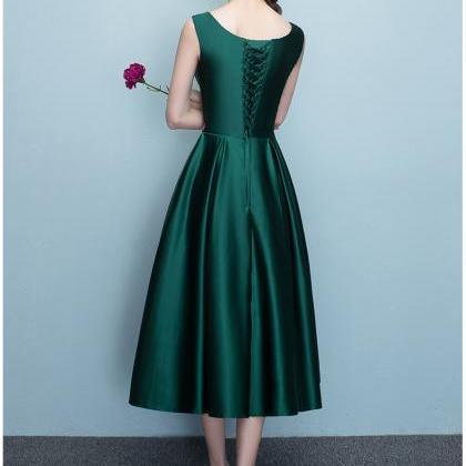 Dark Green Tea Length Homecoming Dress,round Satin..