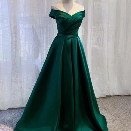 Beautiful Green Satin Evening Dress,off Shoulder..