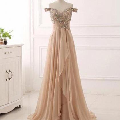 Elegant Champagne Beaded Bridesmaid Dress,..