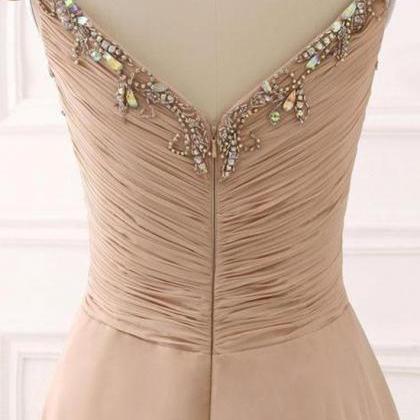 Elegant Champagne Beaded Bridesmaid Dress,..