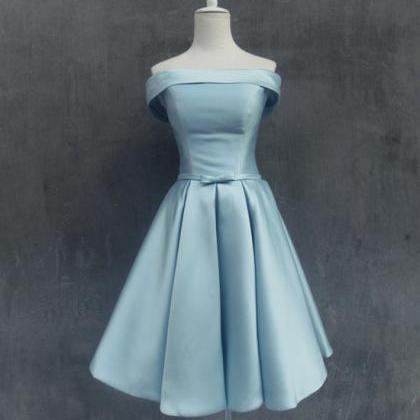 Light Blue Satin Knee Length Homecoming Dress,..