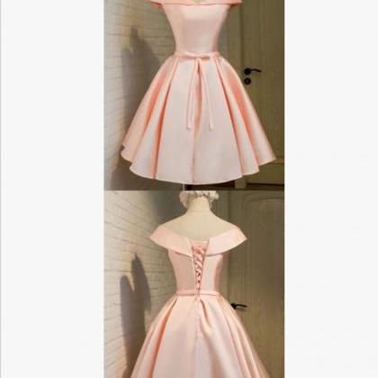 Cute Bridesmaid Dress, Satin Light Pink Lace-up..