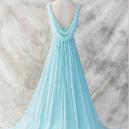 Baby Blue Chiffon Floor Length V-neckline Prom..