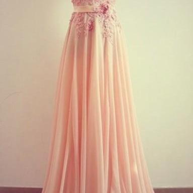 Pink Lace Floor Length Prom Dresses, Long Pink..
