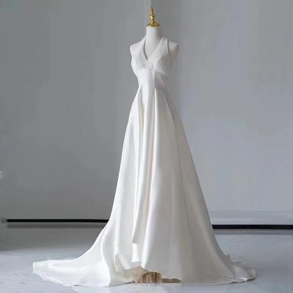 Light Wedding Dress,simple Elegant Satin Evening..