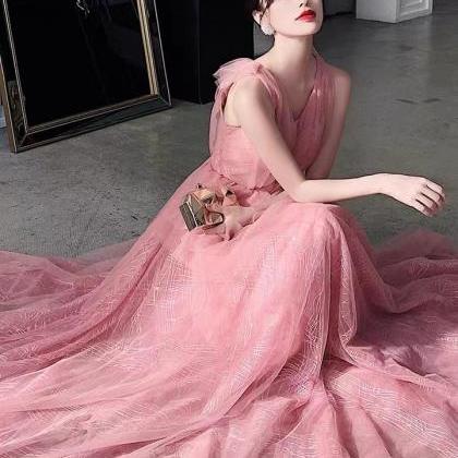 Pink Prom Dress, Temperament Long Evening Dress,..