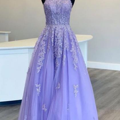 Purple Prom Dress,lace Party Dress,halter Neck..