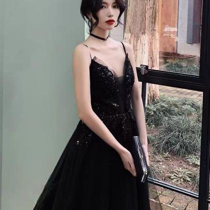 Spaghetti Strap Prom Dress, Black Dress,sexy..