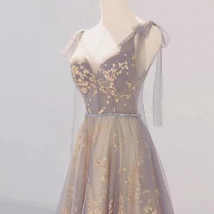 Gray Prom Dress,v-neck Party Dress,fairy Evening..