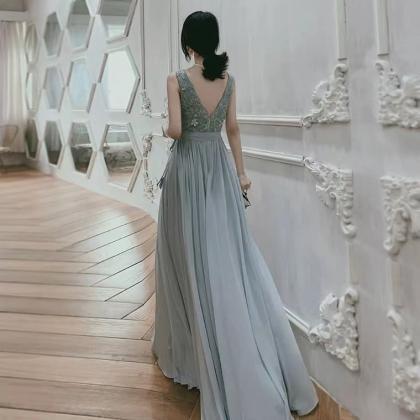 V-neck Bridesmaid Dress,chiffon Prom Dress,elegant..