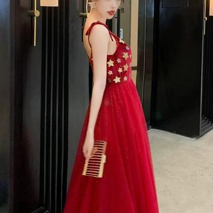 Spaghetti Strap Prom Dress,red Evening..