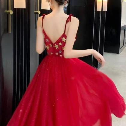 Spaghetti Strap Prom Dress,red Evening..
