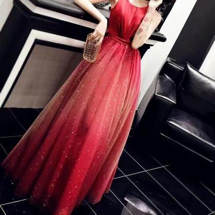 O-neck Party Dress,red Prom Dress,charming Evening..