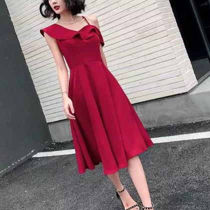 One Shoulder Prom Dress,red Party Dress,stylish..
