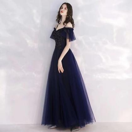 Off Shoulder Prom Gown, Fairy Birthday Dress, Navy..
