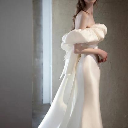 Light Wedding Dress, Off Shoulder Weddning Dress,..