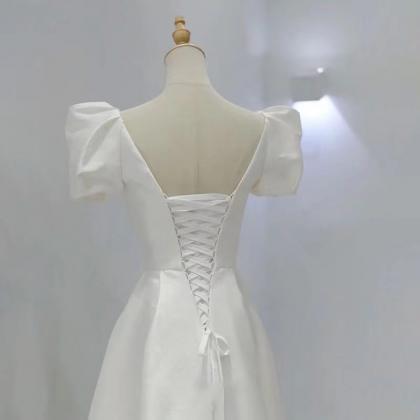 White Wedding Dress, V-neck Prom Dress,, Simple..