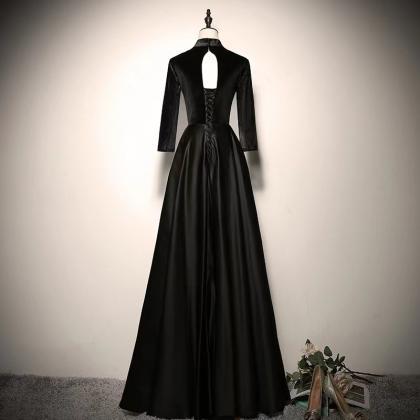 High Neck Party Dress,long Sleeve Prom Dress,black..