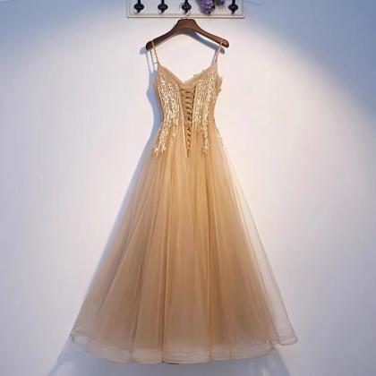Spaghetti Strap Party Dress,yellow Prom Dress..