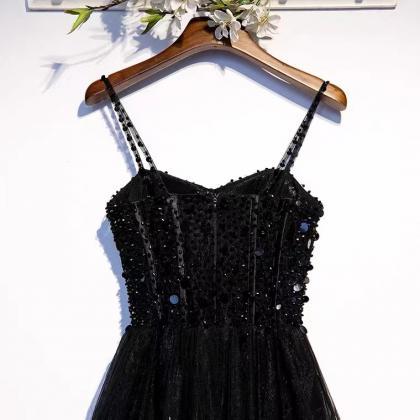 Spaghetti Strap Party Dress,black Prom Dress ,sexy..