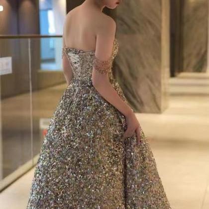 Strapless Prom Dress,luxury Wedding Dress,shiny..