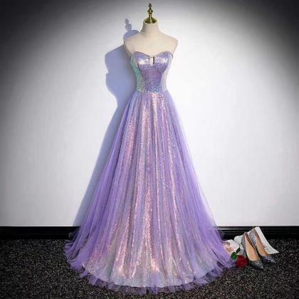 Sparkly Evening Gowns, Purple Prom Dress,strapless..