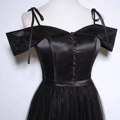 Black Evening Gowns, Cute Prom Dress,spaghetti..