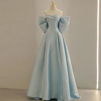 Off Shoulder Satin Dress, Blue Prom Dress, Cute..