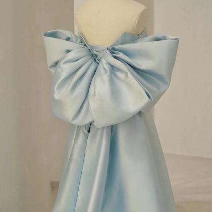 Off Shoulder Satin Dress, Blue Prom Dress, Cute..