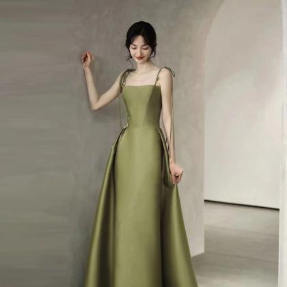 Elegant Spaghetti Straps Green Satin Prom Dress Formal Evening Dress Y8438 main image 1