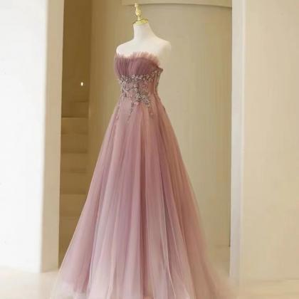 Strapless Prom Dress, Pink Evening Dress, Sweet..