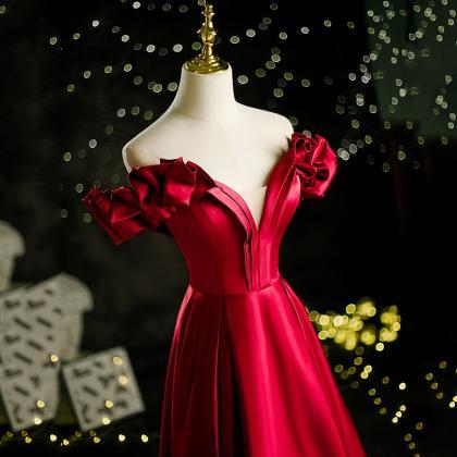 Off Shoulder Prom Dress,red Prom Dress, Satin..