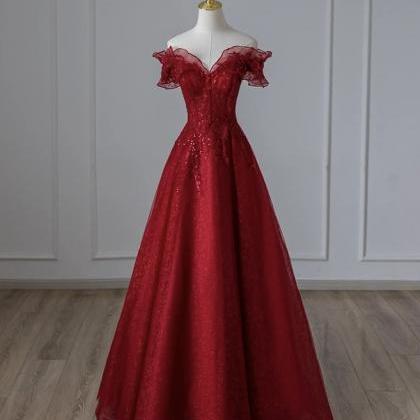 Burgundy Prom Dress, Off Shoulder Evening Dress,..