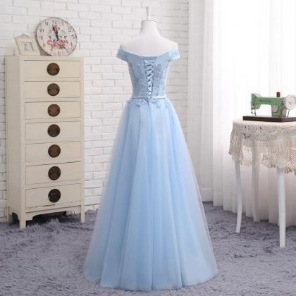 Light Blue Evening Dress, Off Shoulder Prom Dress,..
