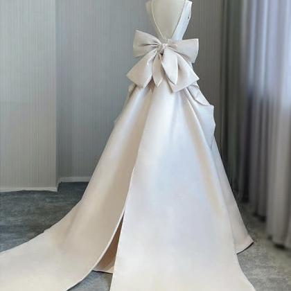 V-neck Wedding Dress, White Wedding Dress, Elegant..