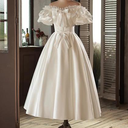 Vintage Satin Light Wedding Dress, Sweet Bridal..