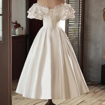Vintage Satin Light Wedding Dress, Sweet Bridal..