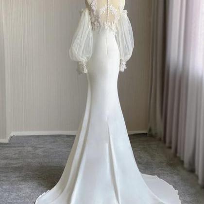 Long Sleeve Wedding Dress, White Wedding Dress,..
