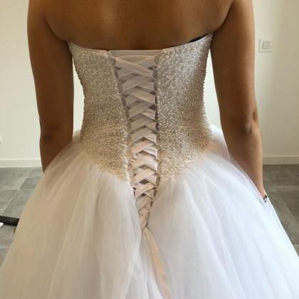White Bridal Dress,strapless Wedding Dress,lace..