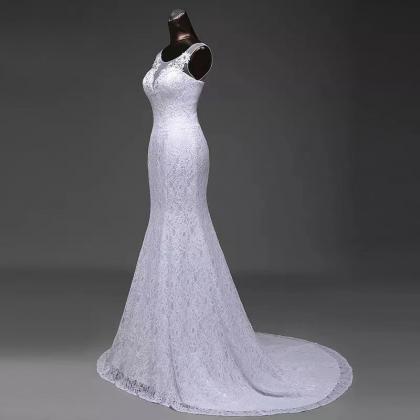 White Bridal Dress,sleeveless Wedding Dress,lace..